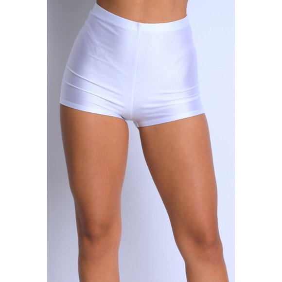 Women High Waist Shiny Tricot Stretchy Skinny Rave Dance Yoga Biker Shorts S M L - Picture 8 of 9